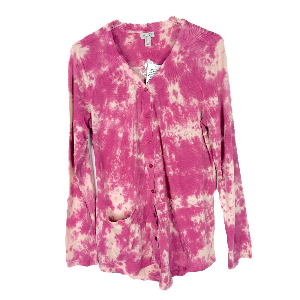 NWT LOGO by Lori Goldstein Marble Dye Cotton Modal Cardigan Size Medium M NEW